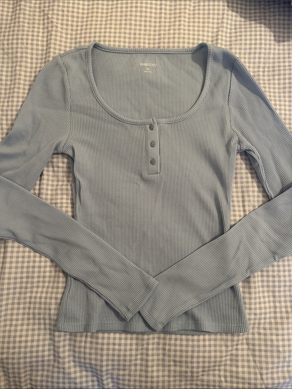 GAP Body Light Blue Waffle Knit Henley Long-Sleeve | XS